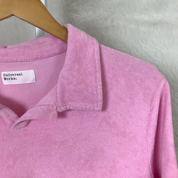 Universal Works Pink Short Sleeve Vacation Polo Terry Shirt S - Picture 2 of 6
